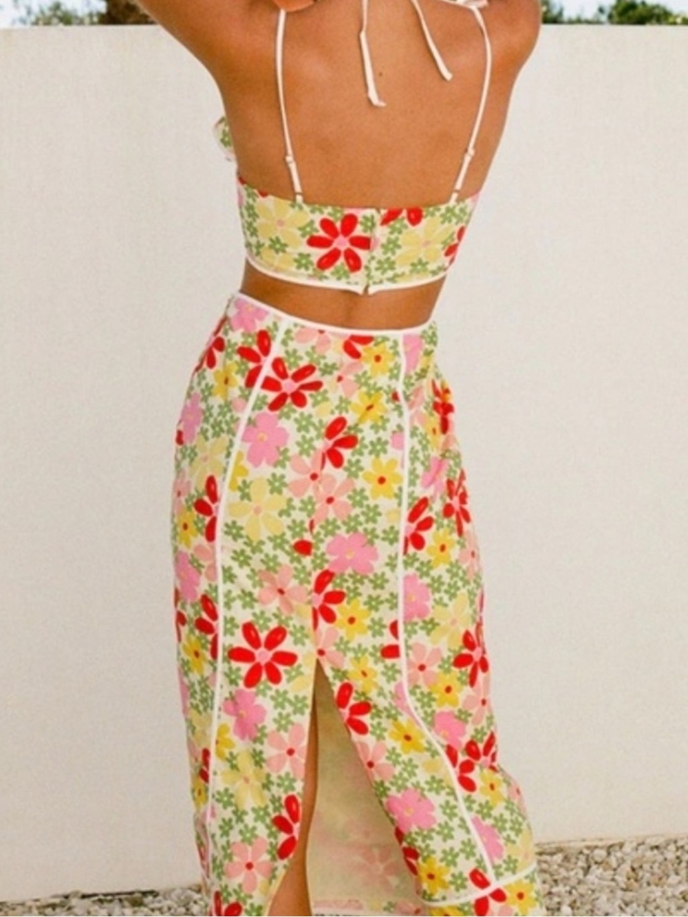 Floral Cutout Maxi Dress in Pastel Yellow and Pink tropical spring vibes size s - Picture 2 of 2